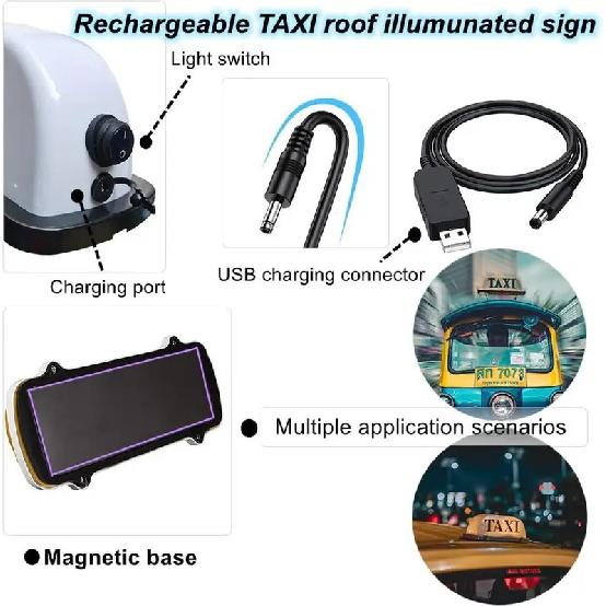 Световая табличка такси на USB-аккумуляторе, Световая табличка такси на крышу с магнитом, Водонепроницаемая световая табличка на крышу такси