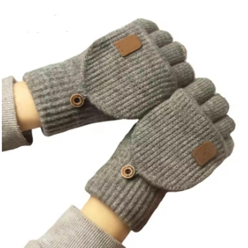 Вязаные перчатки без пальцев, зимние утолщенные теплые перчатки для сенсорных экранов для мужчин и женщин, теплые перчатки для студентов с половиной пальцев