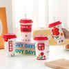 Creative Chinese Style Portable Cup with Straw Mug Souvenir Home Ceramic Cup Accompanying Coffee Cup Large Capacity