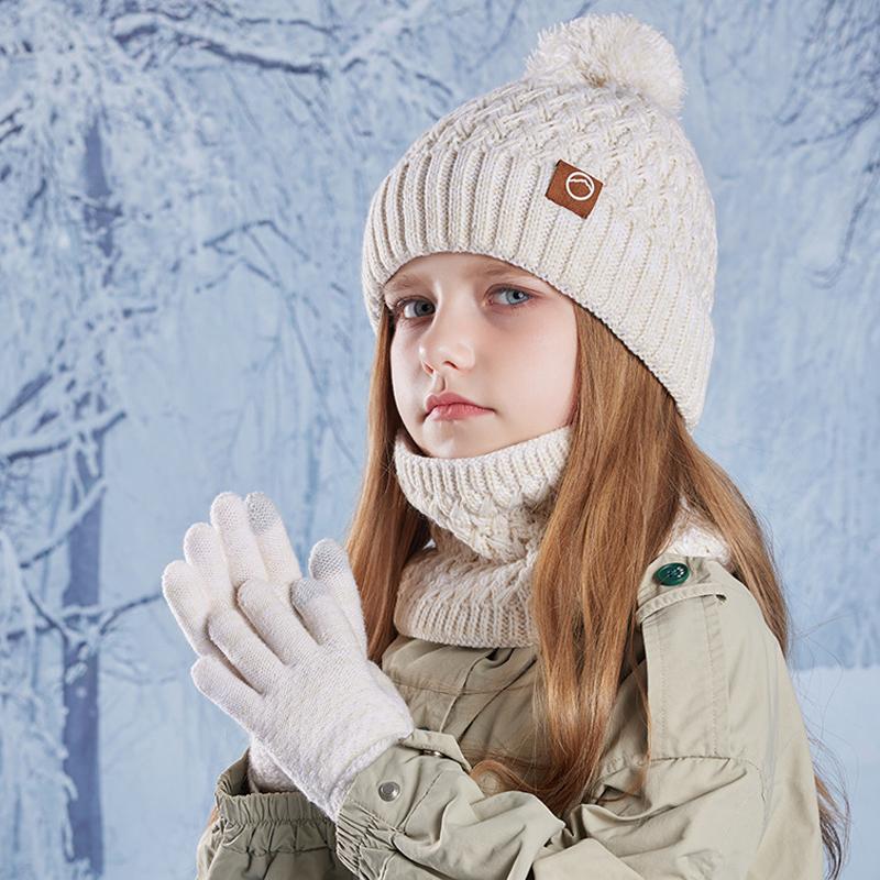 Children's Cap Scarf Gloves Three-Piece Set Coldproof Wool Cap Boys Girls Outdoor Warm Knitted Hat