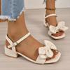 Fashion Sweet Square Toe Pu Big Bowknot Decoration Sandals Women Medium Heels Sandals Size 43 Fashion Ankle Strap Shoes Women Summer