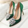 Summer New Rhine-diamond Sexy Banquet High Heels for Women Slim Heels Thin Mouth Wedding Shoes Pointed Shiny Single Shoes