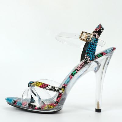 Женские летние пикантные универсальные красочные босоножки на высоком каблуке со змеиной кожей, сандалии серии D111, каблук 11 см, платформа 1 см, LFD