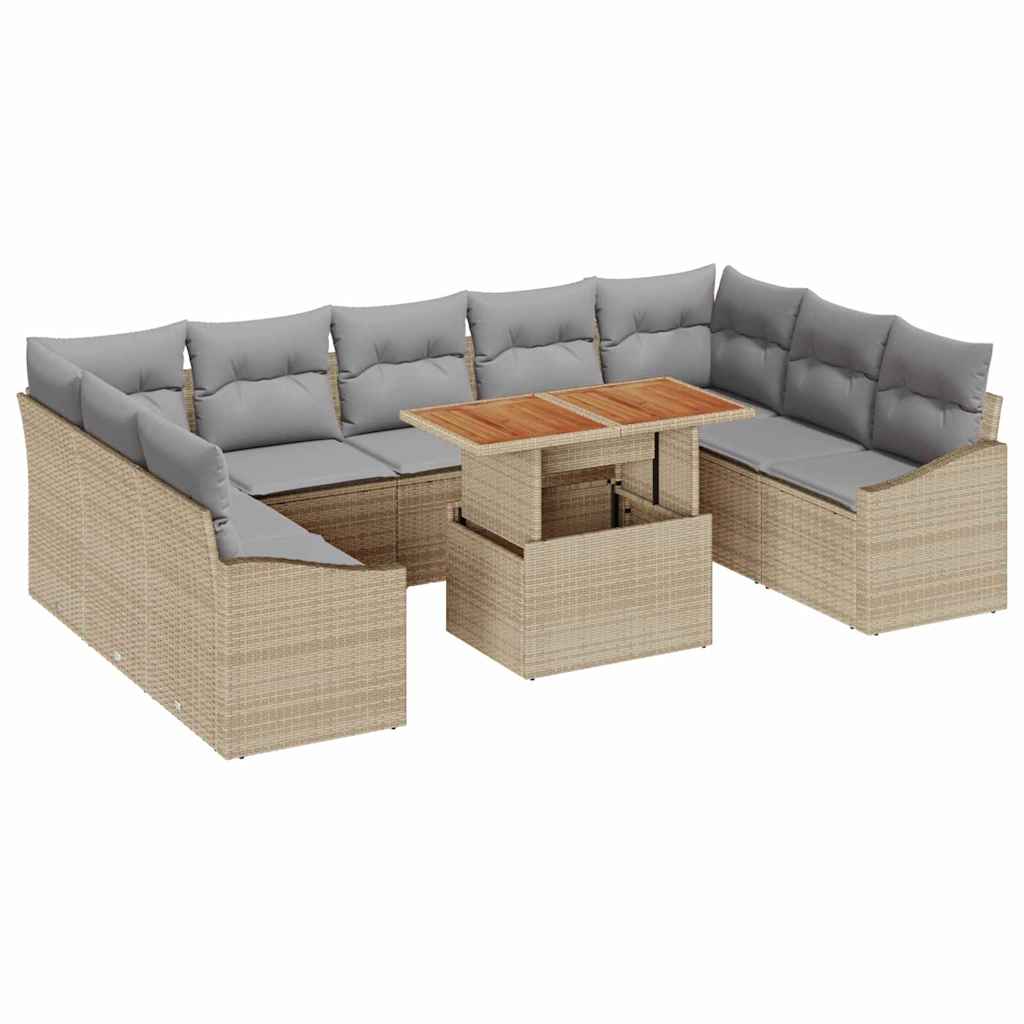 Garden Sofa Set with Storage 10 pcs Beige Poly Rattan