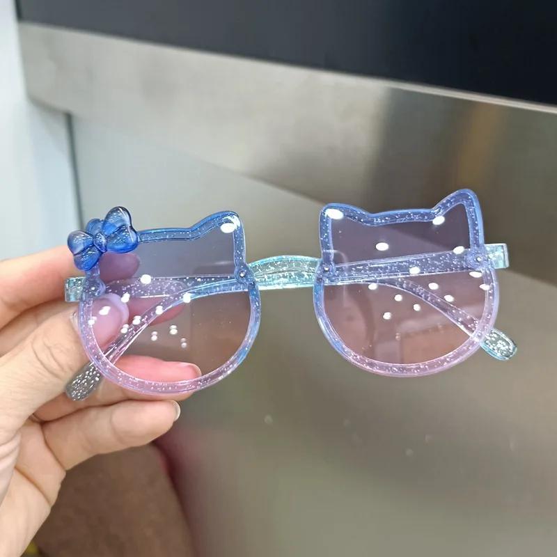 Летние детские милые солнцезащитные очки с котенком, защита UV400, акриловый бант, уличные солнцезащитные очки для девочек и мальчиков, классические очки
