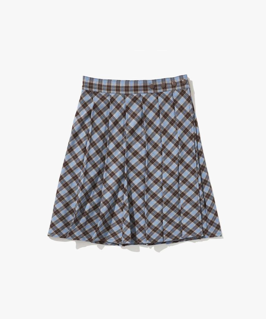 Plack Woman Check Midi Pleated Wrap Skirt Blue