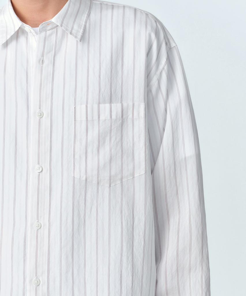 MUSINSA STANDARD Relaxed Crease Stripe Shirt [Light Beige/Brown]