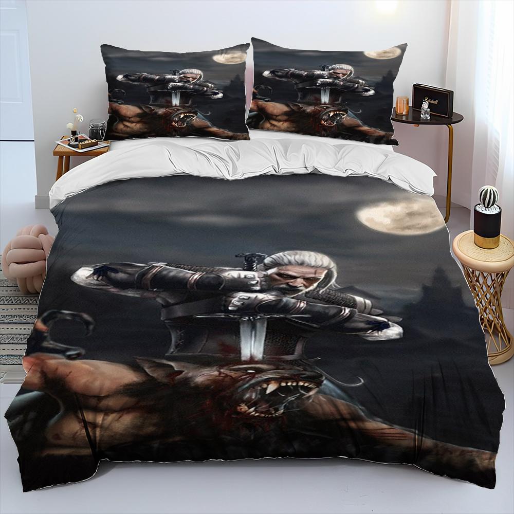 3D The W-Witcher Game Gamer cartoon Comforter Bedding Set,Duvet Cover Bed Set Quilt Cover Pillowcase,king Queen Size Bedding Set
