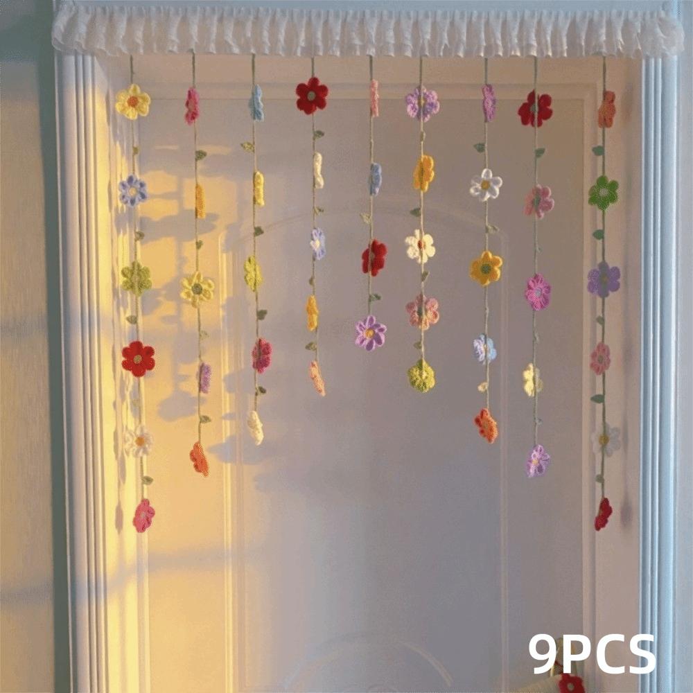 9pcs Colorful Flowers Artificial Flower Curtain Hanging Room Decorative Curtain Bedroom Decoration