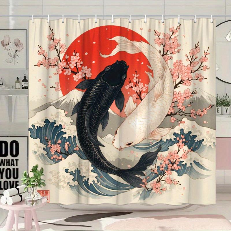 1 шт. Японская занавеска для душа укиё-э с кои, Сакура, Красное солнце, Узор снежной горы, Легко повесить, Модный декор для ванной