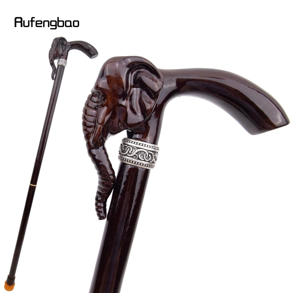 Elephant Brown Wooden Fashion Walking Stick Decorative Vampire Cospaly Party Wood Walking Cane Halloween Mace Wand Crosier 90cm