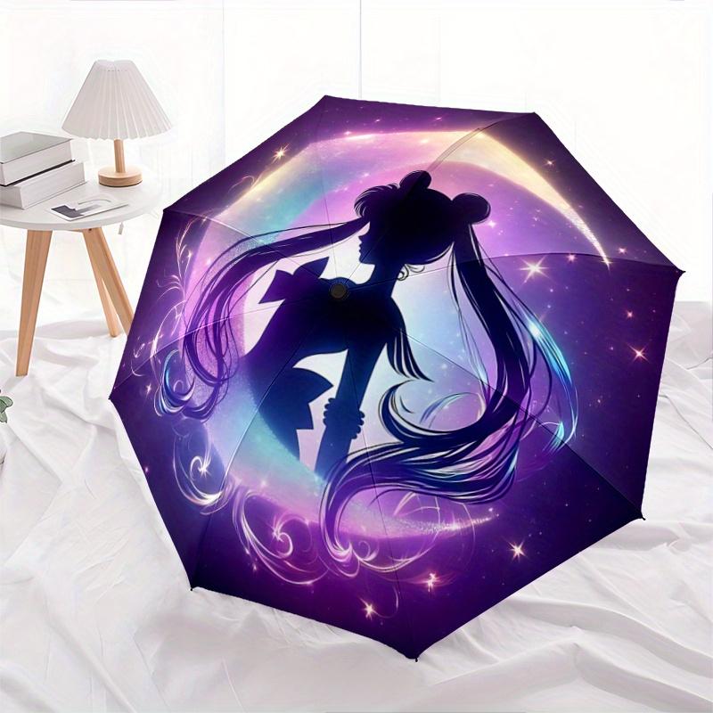 1pc Sailor Moon Inspired Auto-Open Close Umbrella - Portable 3-Fold Design with 8-Bone Iron Frame, Outdoor, for Fans, Travelers, Daily Use, Festi