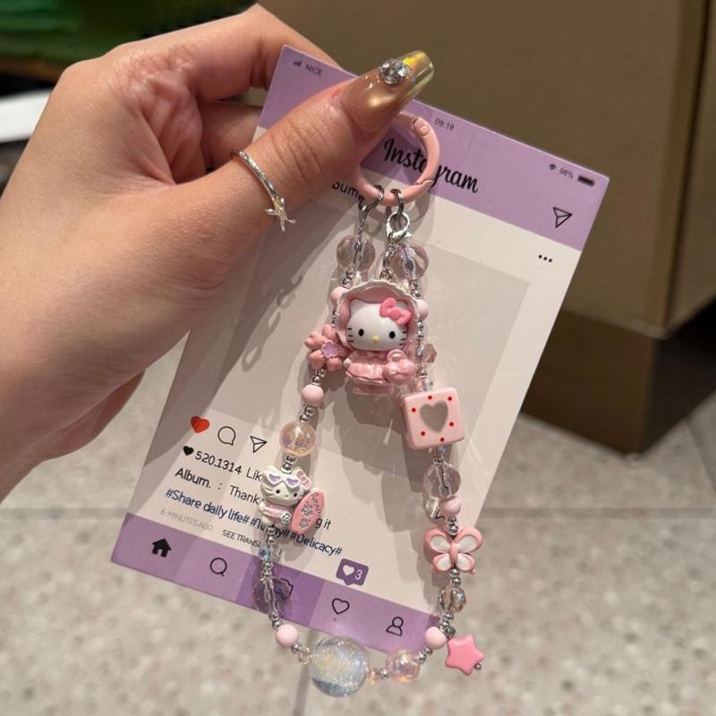 Дизайн Анимации Брелки Hello Kitty Подвеска из Бусин Подвески для Телефона Kawaii Брелок Kuromi Очаровательный Брелок Hellokitty Подарок Для Девочек