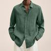 Autumn Long-sleeved V-neck Loose Button Cotton Linen Shirt Shirt Men's Fashion Casual Blouse Solid Colour Shirt
