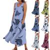 Women's Summer Casual Fashion Flower Printed Sleeveless Pocket Dress