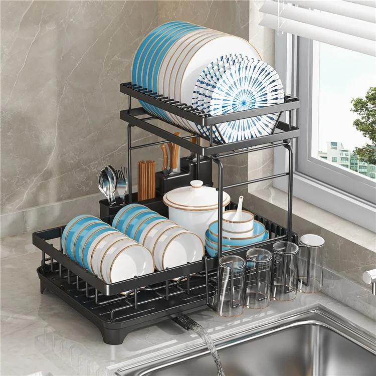006-WDJ-6937B-WH Полка для сушки посуды с выдвижным сливным носиком, держатель кухонной столешницы для мисок, столовых приборов, вилки