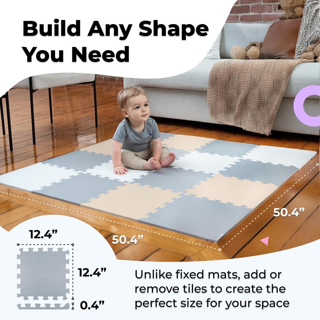 Soft Interlocking Foam Play Mat for Babies, Safe Floor Tiles for Crawling & Development