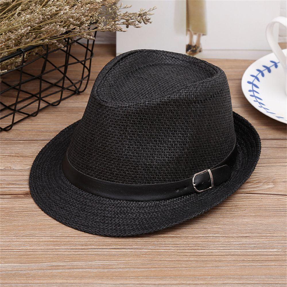 Breathable Summer Beach Wide Brim Sun Hat Jazz Hat Straw Panama Cap Cowboy Fedora Hat