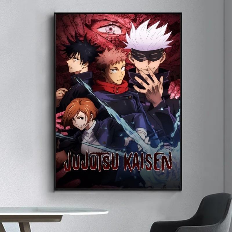 Аниме Постер Jujutsu Kaisen Фэнси Постер Наклейка на стену для гостиной бара Винтажная декоративная картина Средний