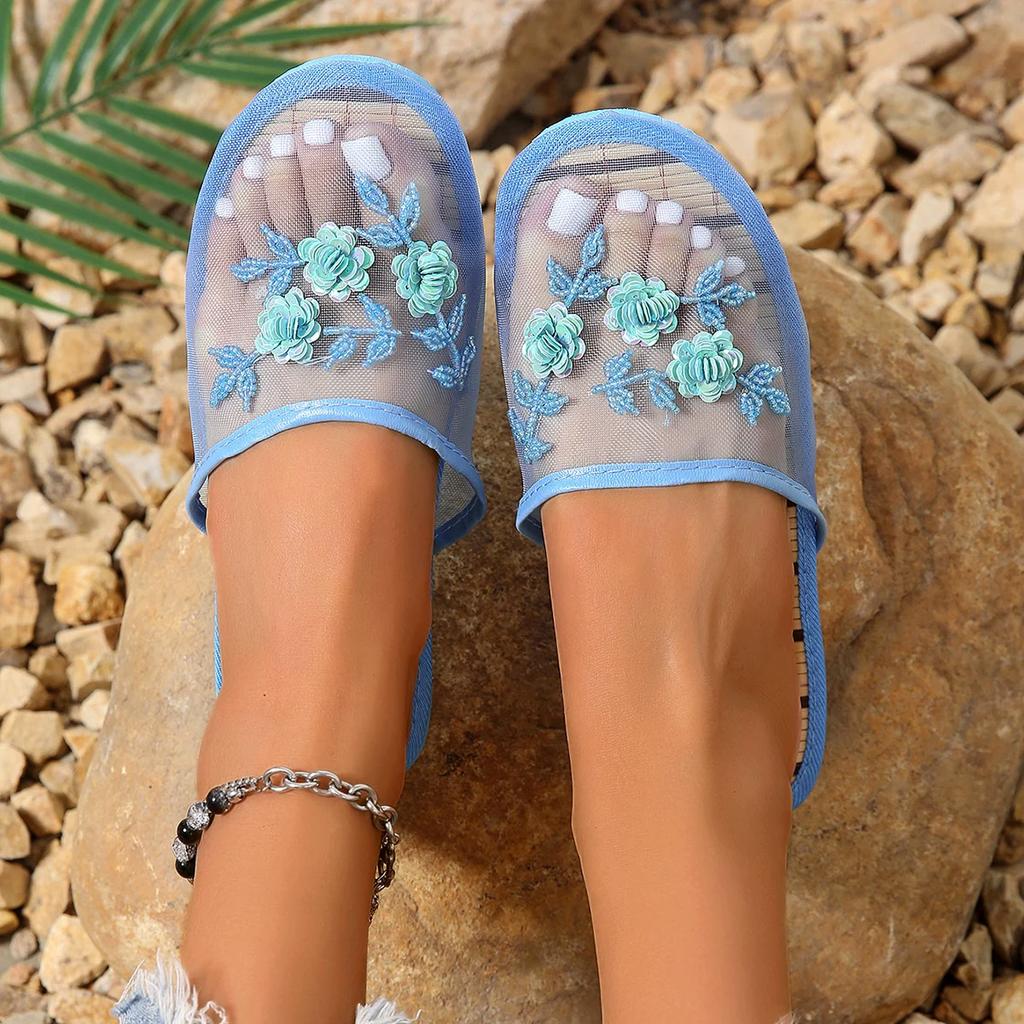Вышитые бисером тапочки из шелковой сетки для дома и помещений, легкие, удобные и ретро-тапочки женские