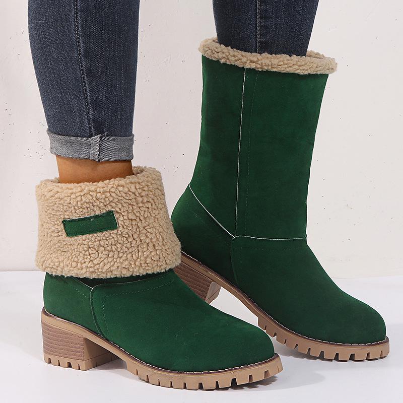 Женские зеленые зимние ботильоны с плоской подошвой и меховой подкладкой