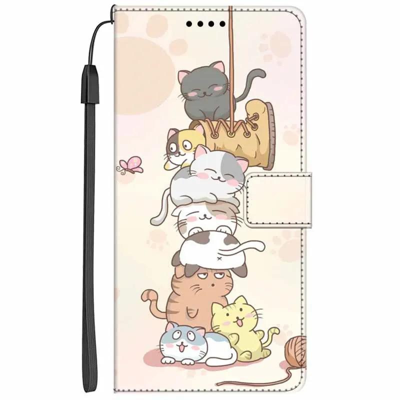 Кожаная обложка-книжка для Realme C71 4G C55 C33 C30 C35 Чехол Кошелек Флип Кот Чехол Животное ПУ Кошелек Подставка Сумка-книжка RealmeC33 4G C35