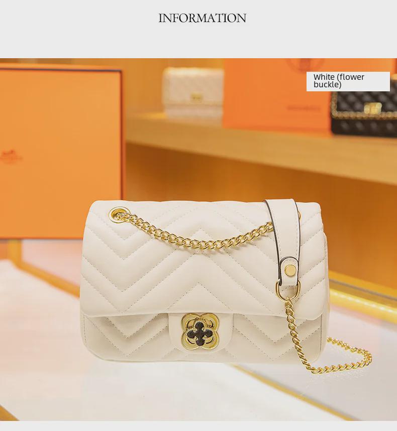 Женская сумка через плечо из натуральной кожи с замком-четырехлистником и цепочкой с бриллиантами