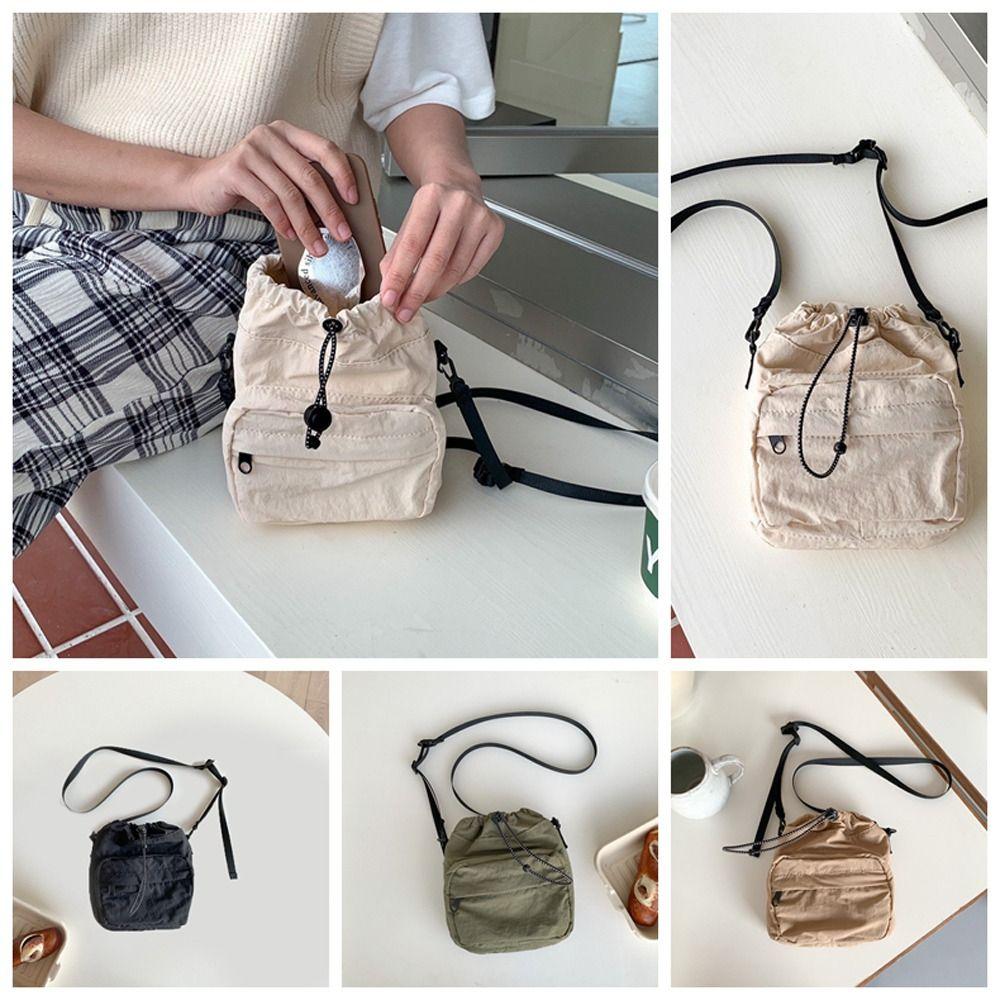 Pleated Small Phone Bag Multi-position Drawstring Shoulder Bag Drawstring Crossbody Bag  Travel