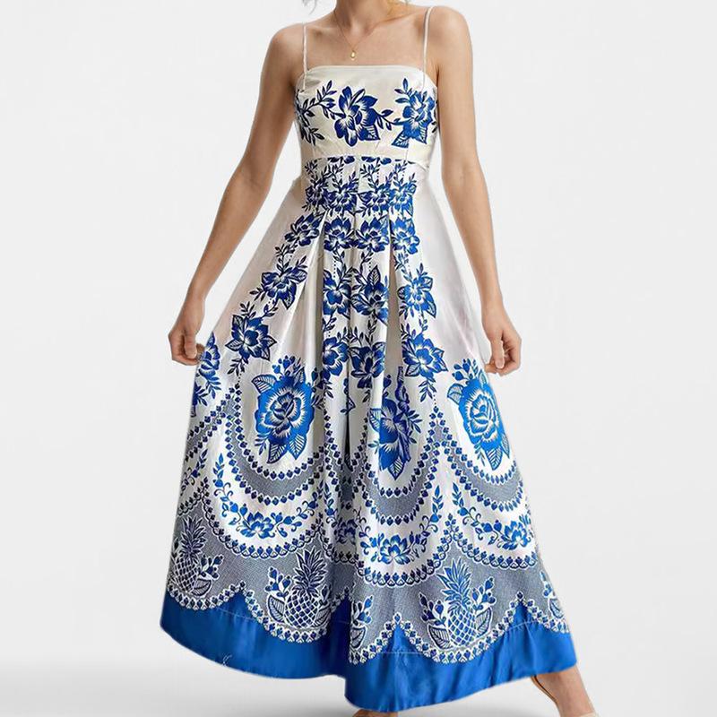 Весеннее европейское и американское женское новое элегантное повседневное платье с высокой талией и принтом