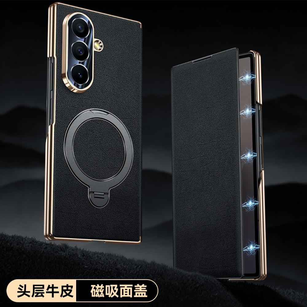 Оригинальный кожаный магнитный чехол для телефона Samsung Galaxy Z Fold 7 Fold6 5 W26 W24 Smart Window Защитная крышка-книжка с защитой шарнира