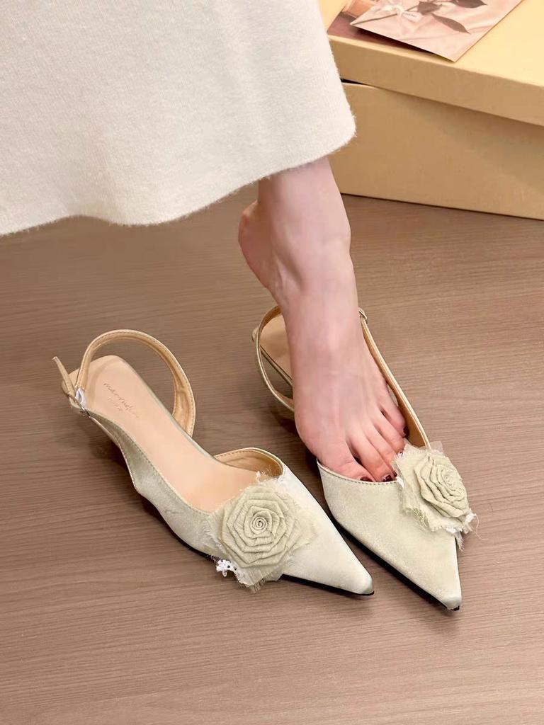 Fashion Flower Pointed Toe Sandals Elegant Shallow Slippers 2025 Summer New Low Heels Women Shoes Trend Fashion Dress Party Zapatillas