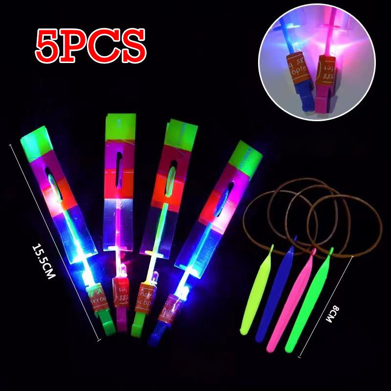 5 ШТ. Ракета Вертолет Летающая Игрушка Удивительная Летающая Стрела Светодиодная Подсветка Игрушки для Детской Вечеринки Фотореквизит Веселые Подарки Резиновая Рогатка