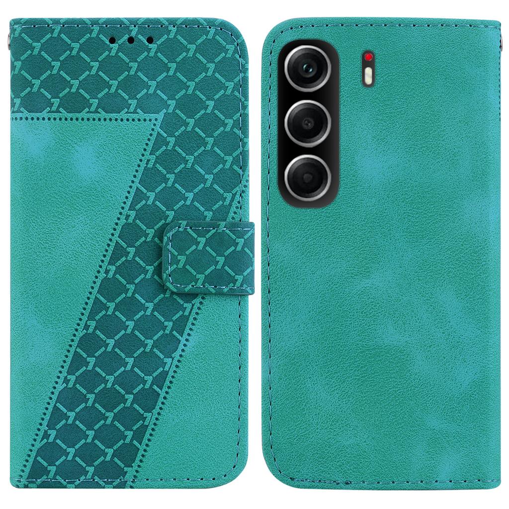For TECNO Camon 40 4G Stand Case 7-Shaped Pattern Imprint Leather Phone Cover with Strap