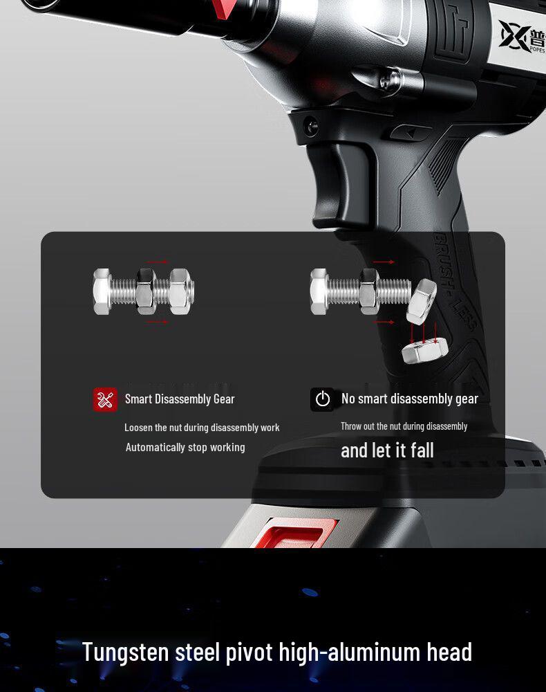 Бесщеточный электрический ударный гайковерт с высоким крутящим моментом и литиевой батареей для авторемонта, монтажа строительных лесов и деревообработки