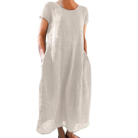 Летнее платье макси с боковыми карманами, круглым вырезом, короткими рукавами, свободное однотонное платье длиной до щиколотки в стиле ретро для повседневной носки, свиданий, путешествий