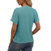 Women's Fashion Short-sleeved V-neck Solid Color Top Casual Button T-shirt
