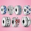Clip 925 Sterling Silver CZ Pave Pattern Star Heart Zircon Clip Charms Beads Stopper Fit Bracelet Silver 925 Jewelry Hot