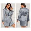 Новая сексуальная простая пижама на шнуровке, халат с длинными рукавами, кардиган, халат, свободная, удобная, повседневная, искусственный шелк, домашняя одежда