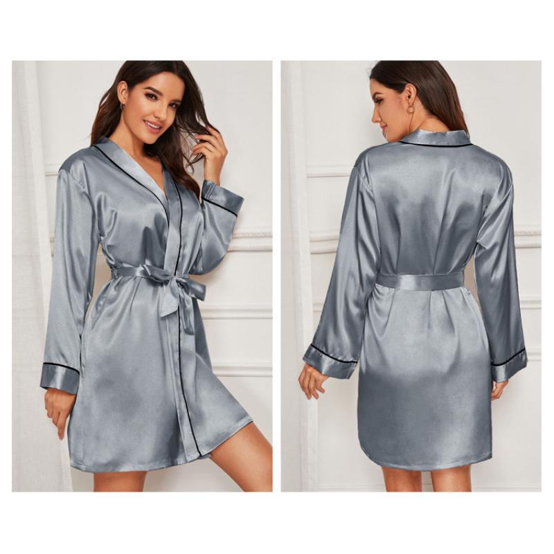 Новая сексуальная простая пижама на шнуровке, халат с длинными рукавами, кардиган, халат, свободная, удобная, повседневная, искусственный шелк, домашняя одежда