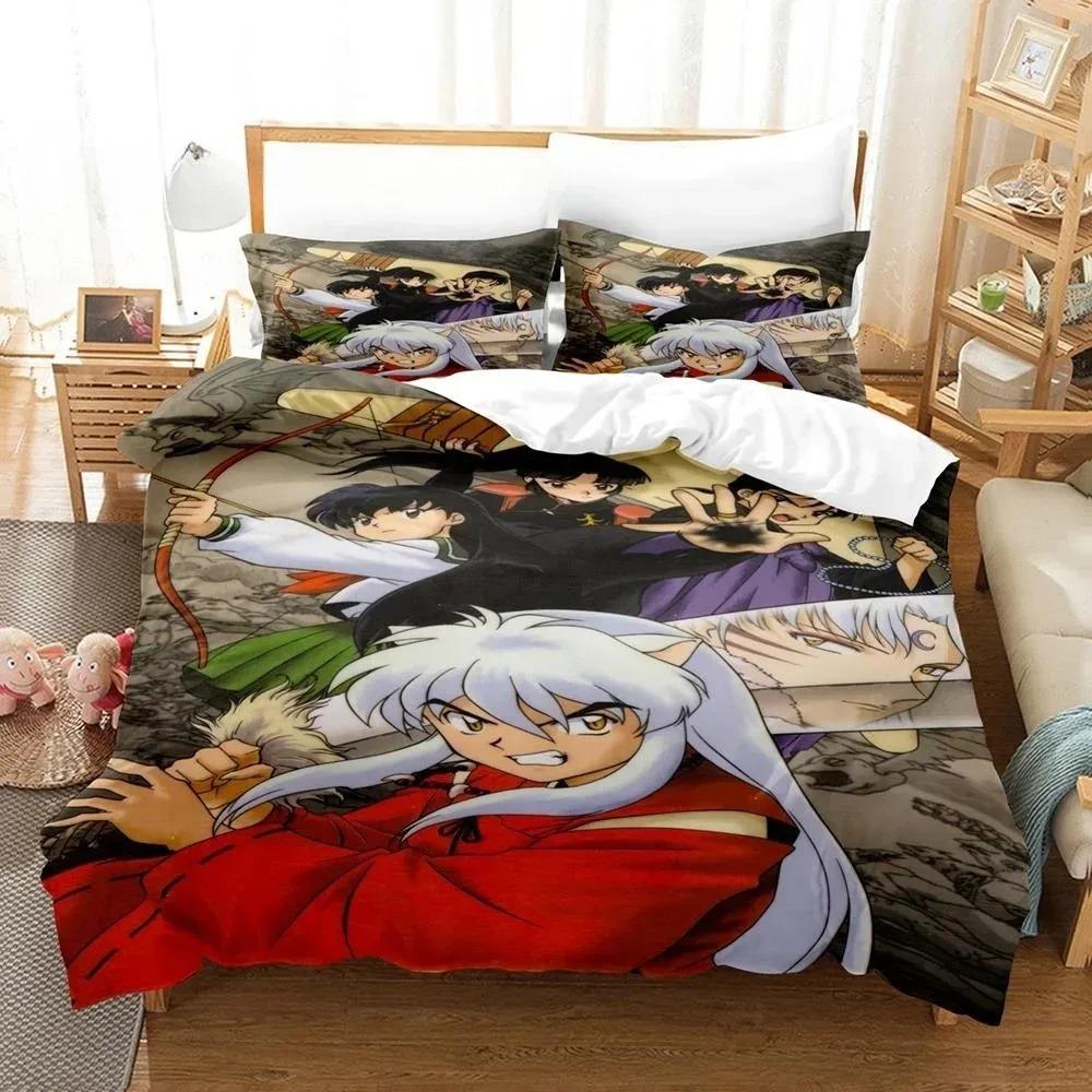 New Fashion Inuyasha Bedding Collection Single Twin Full Queen King Size Bed Collection Adult Kid Bedroom 3D Anime Bed Sheets And Pillowcases
