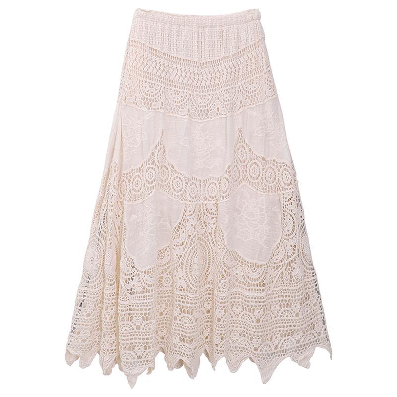 Dimanaf 2025 New Holiday Skirt Women Knitting Lace Long Solid Hollow Out Sexy Hollow Summer Style Basic Dress