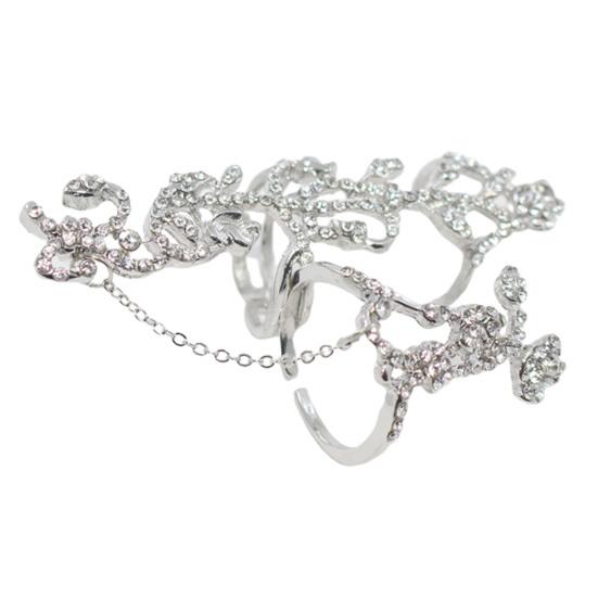 Блестящие декоративные двойные кольца на палец со стразами и розами, звенья цепи, кольца, ювелирные изделия, подарок