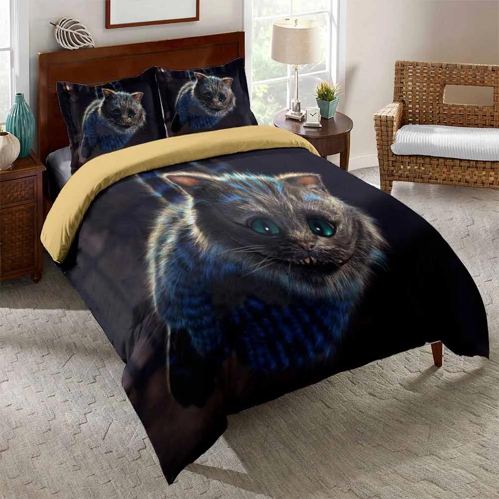 Читайте Постельное белье для кошек для девочек мальчиков Милый красочный литой узор Покрывало 3D-принт Кошачья тематика Смелый цвет Черный Животное Пододеяльник