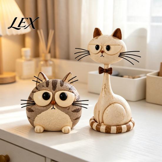 Artistic Decorations for Desk Resin Farmhouse Cat Figurine, Creative Country Style Animal Statue, Rustic Handmade Art Garden Mouse Sculpture
