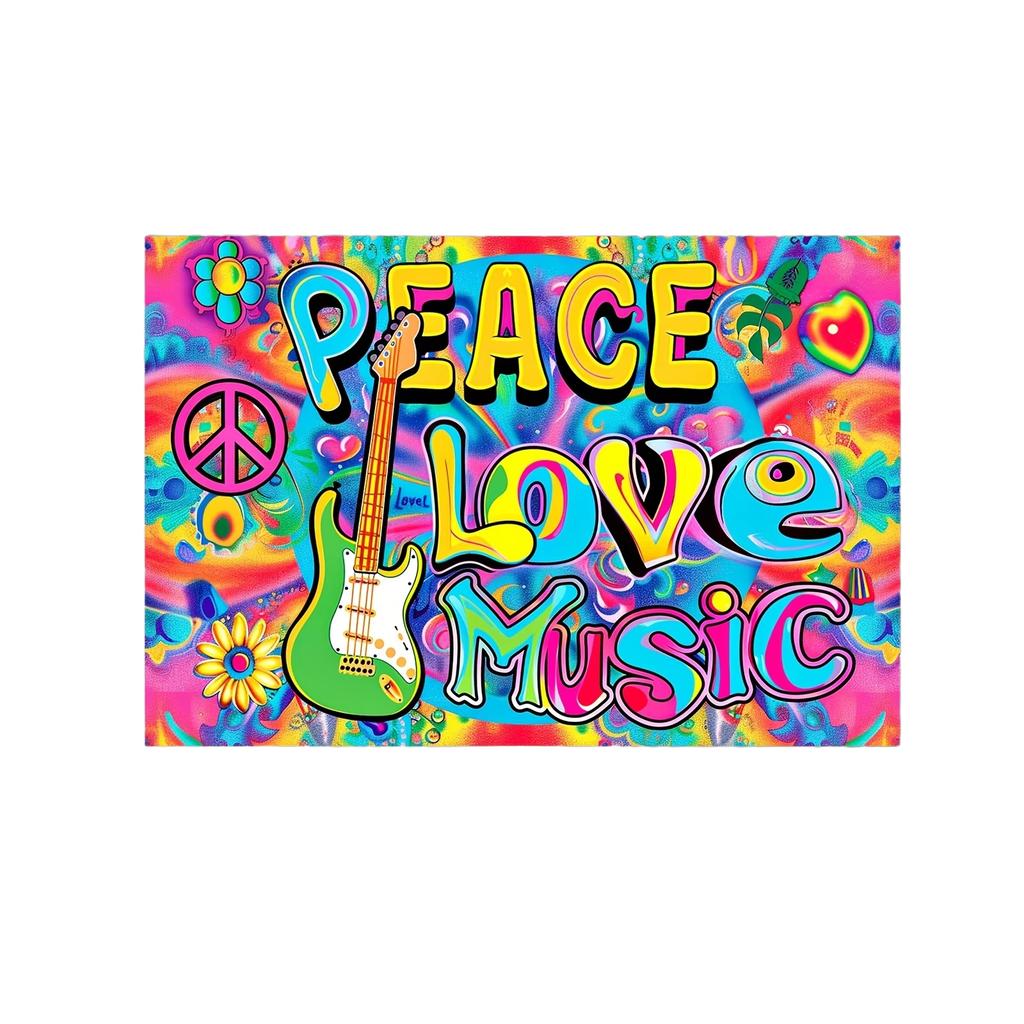 Peaceful Love Background Hippie Carnival Tapestry Party Photo Pavilion Colorful Flowers Guitar Banner Decoration