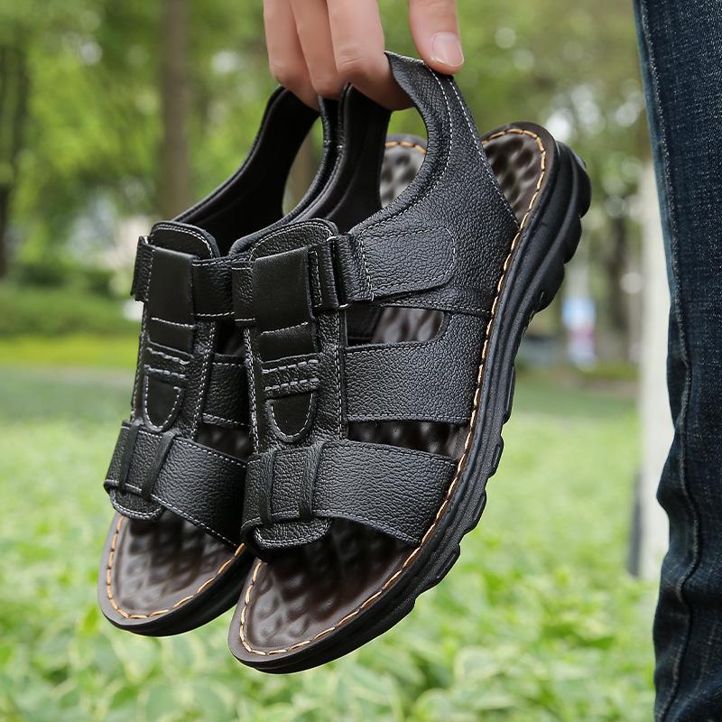 Men's 2024 Summer Genuine Leather Breathable Sandals - Versatile, Soft Bottom, Beach-Ready.