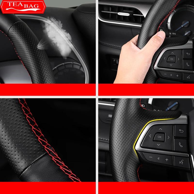 Car Styling Hand-sewn Non-Slip Leather Steering Wheel Cover For Toyota Highlander XU70 Refit 2020-2022 Modification Accessories