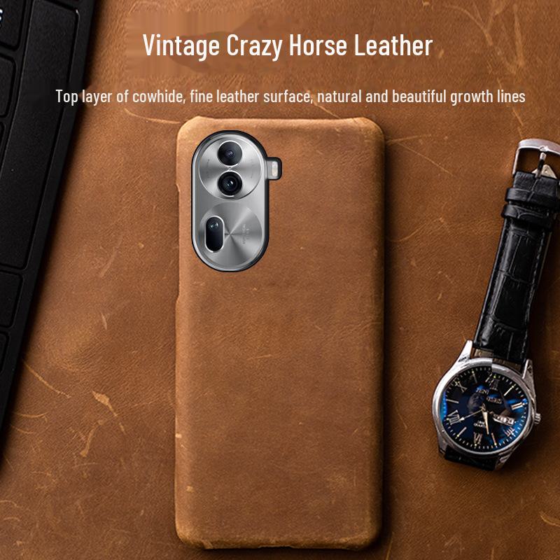 Чехол-полунакладка из натуральной кожи для OPPO Reno5 5PRO - Чехол из кожи Crazy Horse для Reno5Pro+