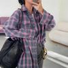 Retro Style Versatile Collared Loose Shirt, Autumn Plaid Long Sleeved Pocket Women's Shirt