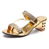 Summer Women's Sandals and Slippers with Medium Heel Thick Heel Women's Slippers with Open Toe High Heel Rhinestones